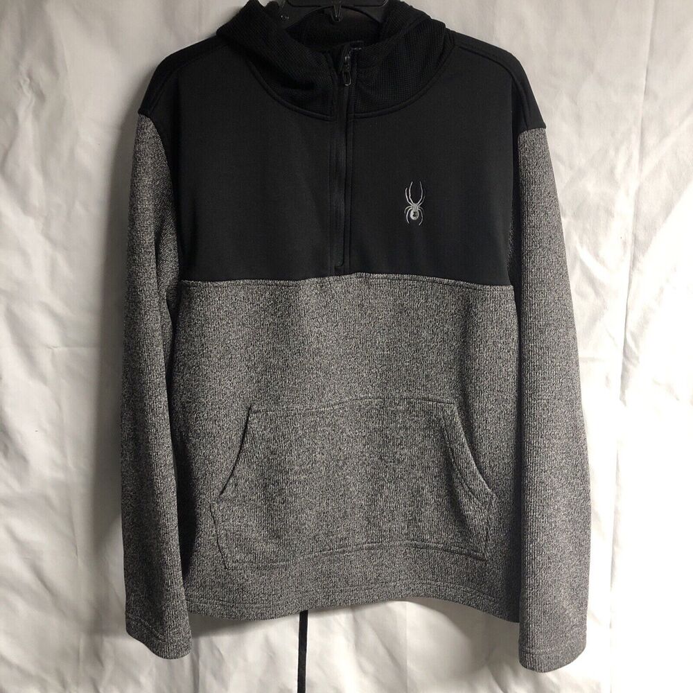 Spyder Pullover Hoodie Men's Medium 1/4 Zip Softshell Black Gray Heather Pocket